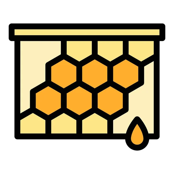 Honeycomb Ikonen Konturvektor Nektarburk Kamma Honung Färg Platt — Stock vektor