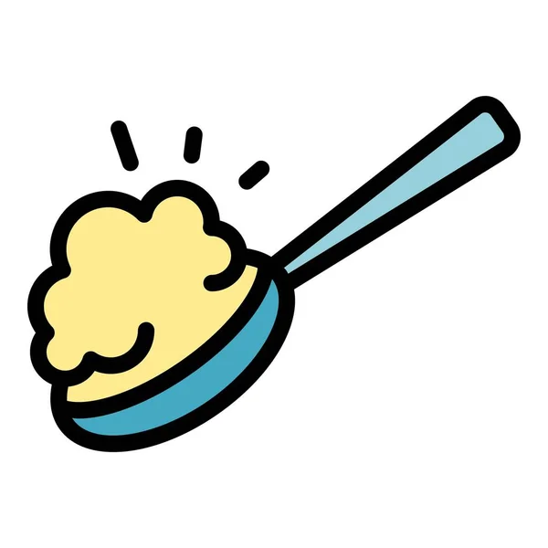 Spoon Cereal Icono Contorno Vector Desayuno Con Leche Avena Muesli — Archivo Imágenes Vectoriales