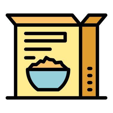 Mısır gevreği simgesi ana hatları vektörü. Yulaf yiyoruz. Süt kutusu rengi düz