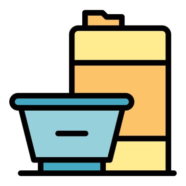 Mısır gevreği sabah ikonu ana hatları vektörü. Süt kutusu. Flakes granola rengi düz