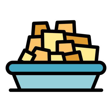 Organik tahıl ikonu ana hatları vektörü. Kahvaltı kasesi. Mısır kutusu rengi düz