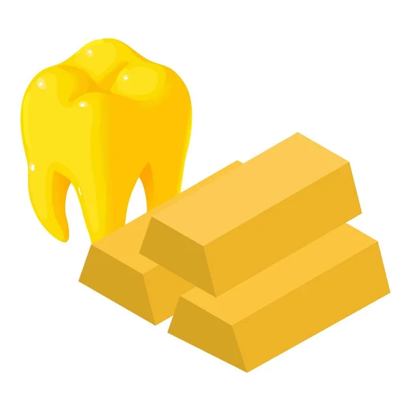 牙科医学图标等距矢量 黄牙模型和金条 牙科学 口腔医学 保健概念 — 图库矢量图片