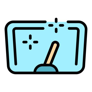 Temiz cam sileceği ikonu ana hatları vektörü. Cam pencere. Yol onarım rengi düz