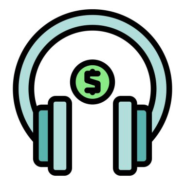 Finans kulaklığı ders simgesi ana hatları vektörü. Özgürce çalış. Şirket madeni para rengi düz