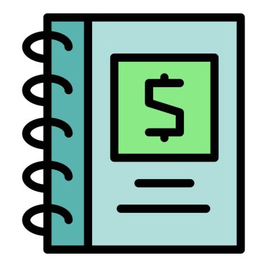 Finansal defter simgesi ana hatlı vektör. Özgürce çalış. Sikke rüya rengi düz