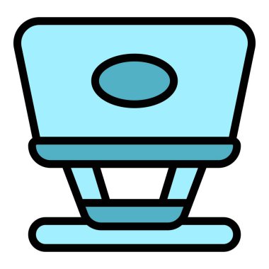 Duruş dizüstü bilgisayarı ikon ana hatları vektörü. Bilgisayar masası. Çalışma gözden geçirme rengi düz