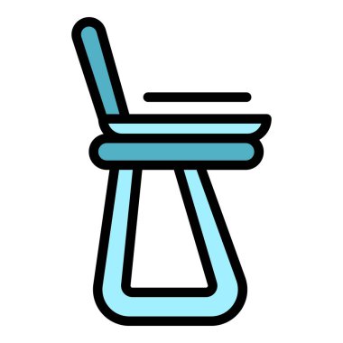 Dizüstü bilgisayar standının ikon ana hatları vektörü. İş pozisyonu. Toplantı ofisi rengi düz