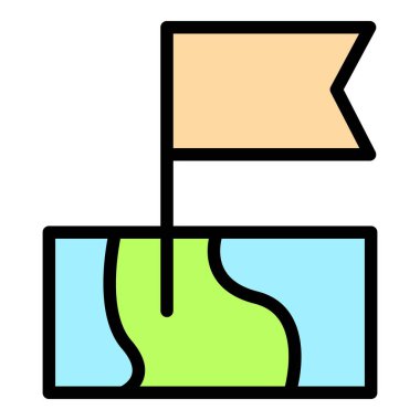 Harita konum simgesi ana hatlı vektörü. GPS rotası. Ev toprak rengi düz