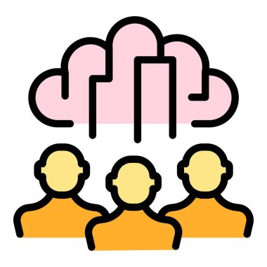 Çevrimiçi çalışma grubu simgesi ana hatları vektörü. İş şirketi. Görev artışı rengi düz