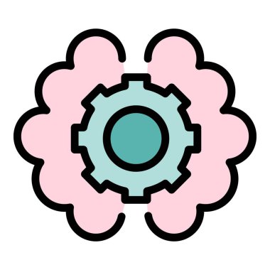 Üretkenlik beyin ikonu ana hatları vektörü. Mesai saati. Takım şirketi rengi düz