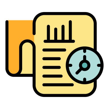 Üretim kağıdı ikonu ana hatları vektörü. Mesai saati. Saat insanları düz renk