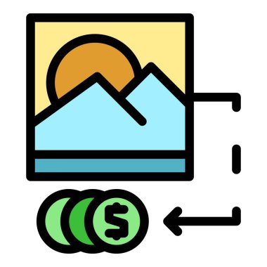 Görüntü simge taslak vektörü satar. Çevrimiçi para. Cüzdan para kazanma rengi düz