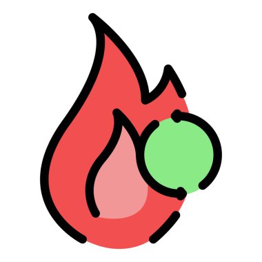 Metabolik ateş ikonu ana hat vektörü. Kimyasal enerji. Diyet sistemi rengi düz