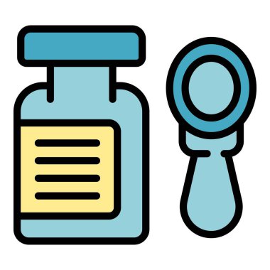 Bebek maması araçları ikon ana hatları vektörü. Çocuk bakımı. Süt hemşiresi rengi düz