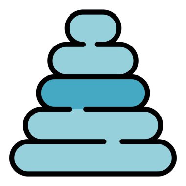 Bebek piramit oyuncağı ikon ana hatları vektörü. Çocuk bakımı. Çocuk mutlu renk düz