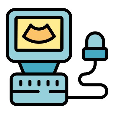 Hamile kadın tomografi ikonu ana hatları vektörü. Bebek bakımı. Anne sağlığı rengi düz