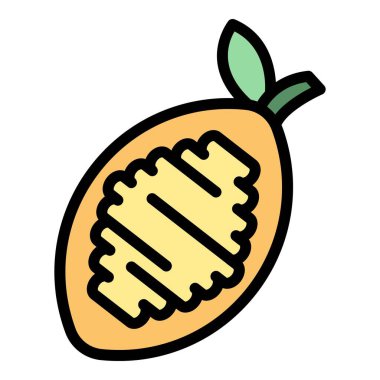 Yarım kakao ikonu ana hatlı vektör. Çikolata yiyecekler. Yumurta keki rengi düz