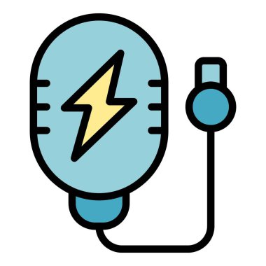 Kablosuz şarj ikonu ana hat vektörü. Elektrikli şarj aleti. Elektrik rengi düz