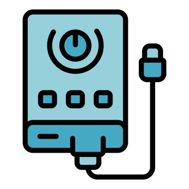 Düğme güç bankası simgesi ana hat vektörü. Şarj aleti. Elektrik akümülatörü rengi düz