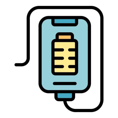Telefon şarj ikonu ana hat vektörü. Usb enerjisi. Güç şarj makinesi rengi düz
