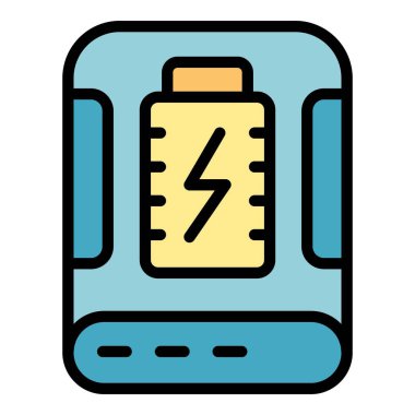 Usb güç bankası simgesi ana hat vektörü. Enerji yüklenmesi. Güneş enerjisi rengi düz