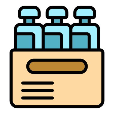 Su karton kutu ikonu ana hatları vektörü. Teslimat servisi. Şişe içecek rengi düz