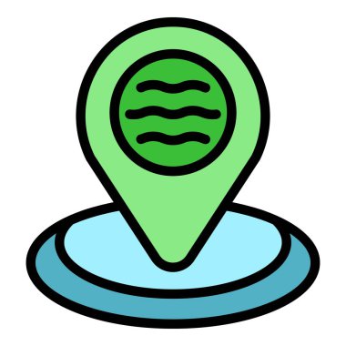 Su servis konumu simgesi ana hat vektörü. Ofis şirketi. Teslimat kamyonu rengi düz