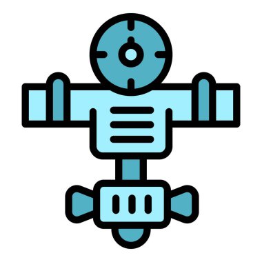 Su endüstriyel filtre ikon ana hatları vektörü. Havalı şirket. Teslimat servisi rengi düz