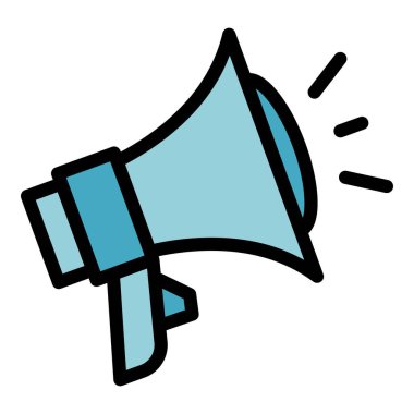 Megafon simgesi ana hat vektörü. - Retorik konuş. Konuşma rengi düz