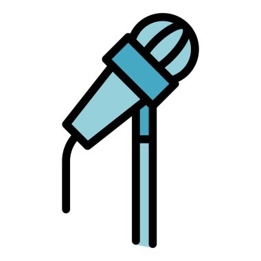 Mikrofon ikonu ana hatları vektörü. Seçim konuşmasını yap. Kamu öğrencisi rengi düz