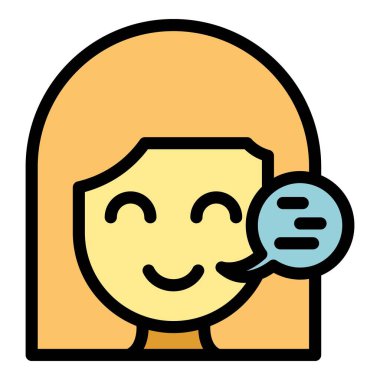 Kadın konuşma ikonu ana hat vektörü. Elocution seçimi. Genel söylem rengi düz