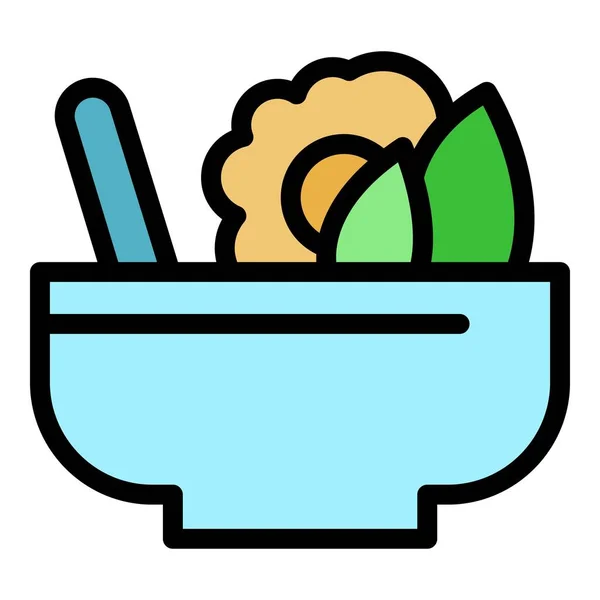 Salade Bol Icône Contour Vecteur Nourriture Humaine Alimentation Énergie Couleur — Image vectorielle