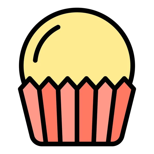 Chocolate Cupcake Icon Outline Vector Candy Food Cake Dessert Color — Stock Vector