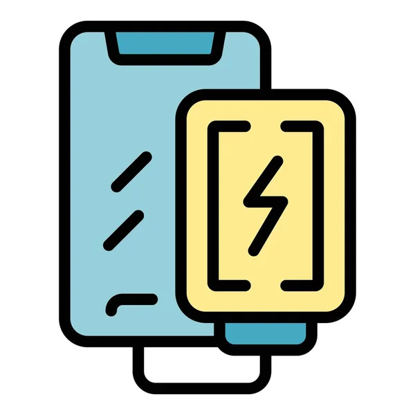 Smartphone Marke Powerbank Symbol Umrissvektor Netzladegerät Usb Kabel Farbe Flach — Stockvektor