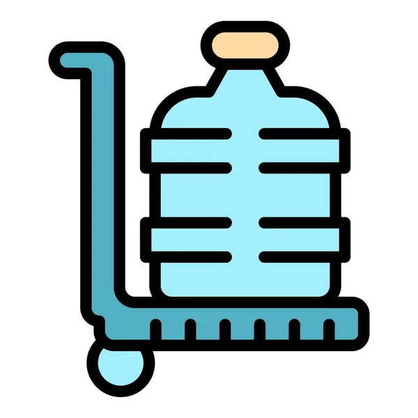 Візок Значка Пляшки Води Контур Вектор Служба Доставки Галон Промисловості — стоковий вектор