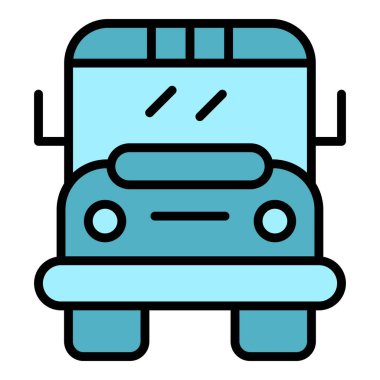 Okul otobüsü ikonu ana hatları vektörü. Sanat eseri. Sanatçı sınıfı rengi düz