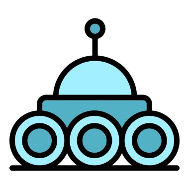 Robot arabası ikon ana hatları vektörü. Ai androidi. Sevimli oyuncak rengi düz