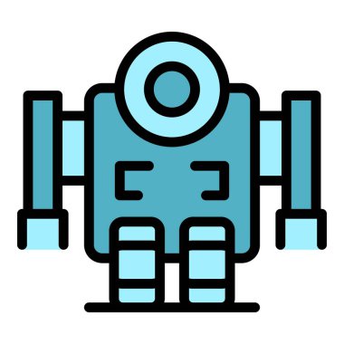 Robot çocuk simgesi ana hatları vektörü. Şirin maskot. Android ai rengi düz