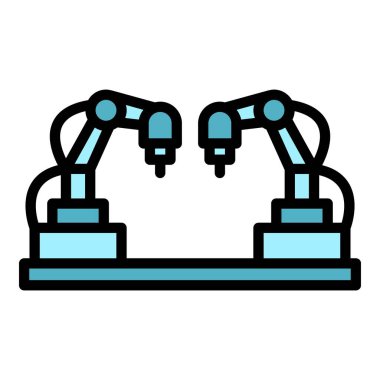 Akıllı robot el ikonu ana hatları vektörü. Sevimli bir karakter. Chatbot yapay renk