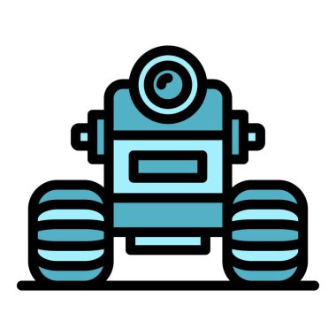 Robot tekerleği ikonu ana hat vektörü. Geleceğin maskotu. Cyborg destek rengi düz