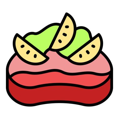 Parmak bruschetta ikon ana hatları vektörü. Yemek başlatıcısı. İtalyanca menü rengi düz
