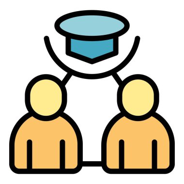 Mezuniyet ikonu ana hat vektörü. Çevrimiçi öğrenim. Okul ders rengi düz