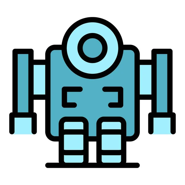Robot Criança Ícone Contorno Vetor Mascote Giro Android Cor Plana —  Vetores de Stock
