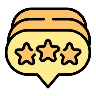 Sohbet gözden geçirme simgesi ana hat vektörü. Çevrimiçi rapor. Müşteri iş rengi düz