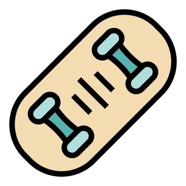 Kaykay ikonu ana hatları vektörü. Orta ekipman. Spor mağazası rengi düz