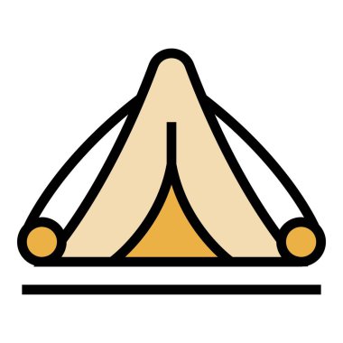 Spor ekipmanları ikonu ana hatları vektörü. Mağaza dükkanı. Satıcı kıyafet rengi düz