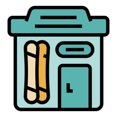 Kayak dükkanı ikonu ana hatları vektörü. İç mağaza. Fitness mağazası rengi düz