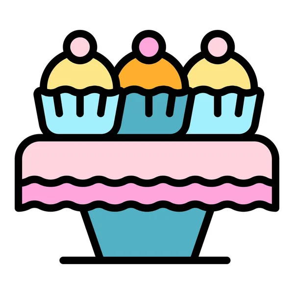 Boda Cupcake Icono Contorno Vector Servicio Eventos Ceremonia Fiesta Color — Archivo Imágenes Vectoriales