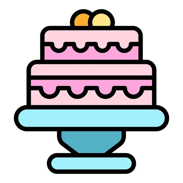 婚礼蛋糕图标轮廓矢量 活动服务 典礼派对色彩扁平 — 图库矢量图片