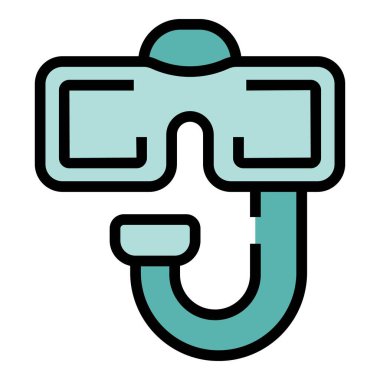 Dalış maskesi ikonu ana hatları vektörü. Ekipman merkezi. Spor mağazası rengi düz